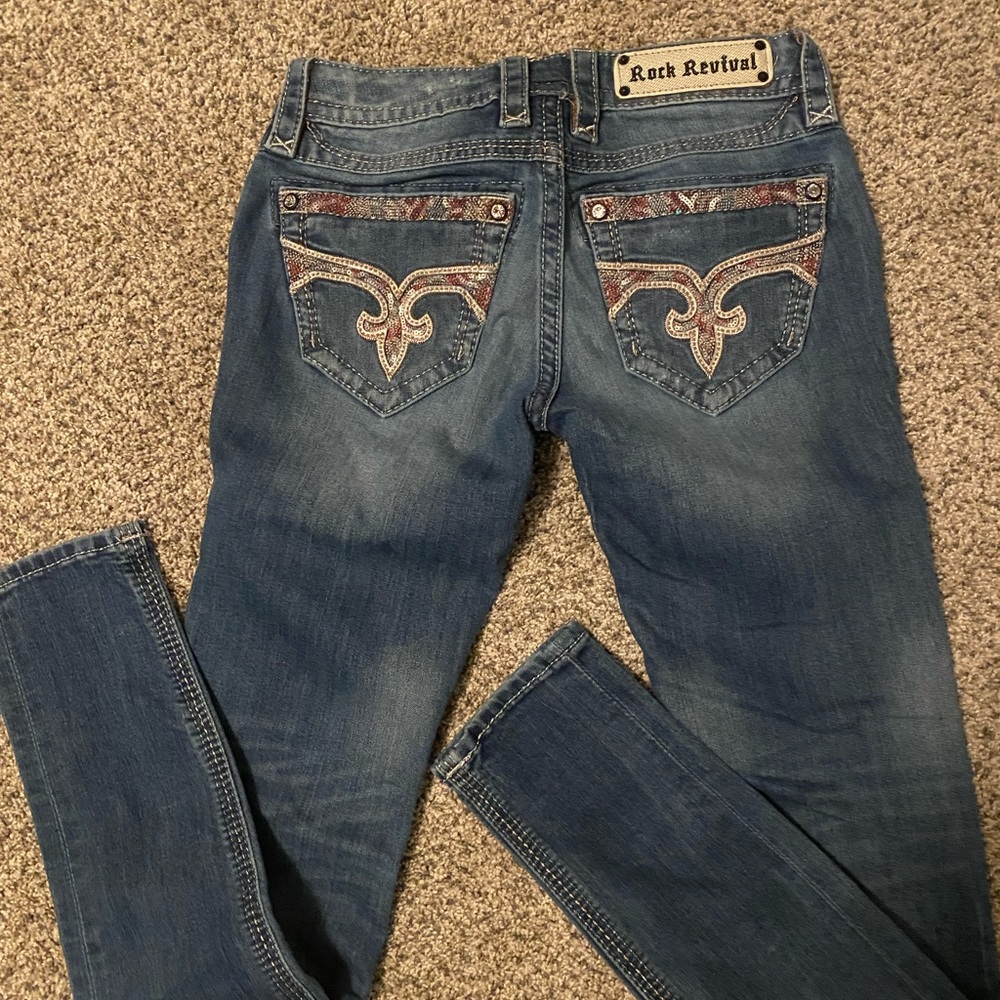 Rock Revival Women's Blue Denim Skinny Jeans with Embroidered Back Pockets 25